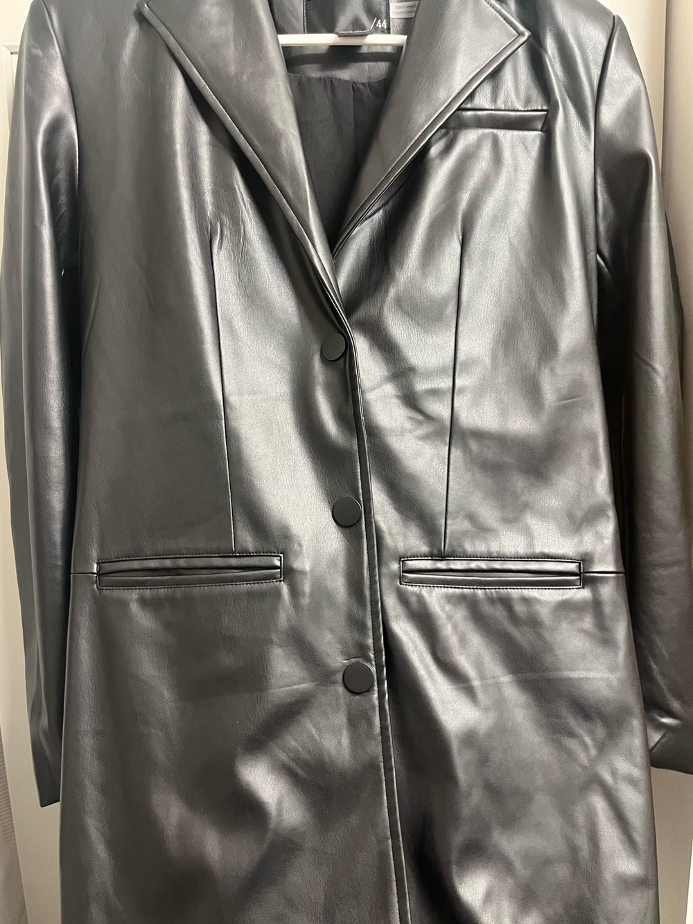 Bailey 44 Black Faux Leather Long Blazer Coat - Women
